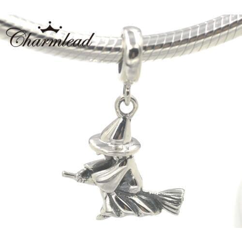 Authentic 925 Sterling Silver Charms fly Witch Charm Pendant Bead fits Pandora Charms bracelet necklace DIY Jewelry Making