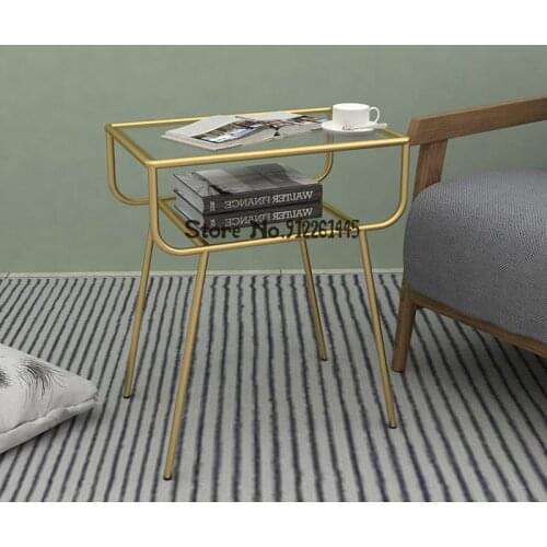 Sofa Side Table Nordic Iron Double-layer Tempered Glass Small Tea Table Modern Simple Living Room Side Cabinet Movable Side Tabl