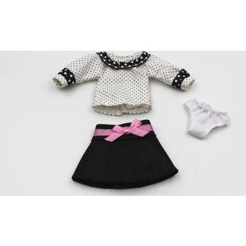 Blygirl Blyth doll Spotted shirt black short skirt white underwear casual dress fit 1/6 doll Blyth doll