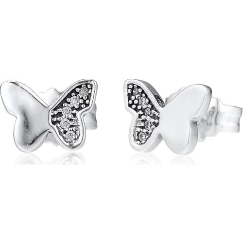 Butterfly Stud Earring 100% 925 Silver Jewelry with Clear CZ Free Shipping