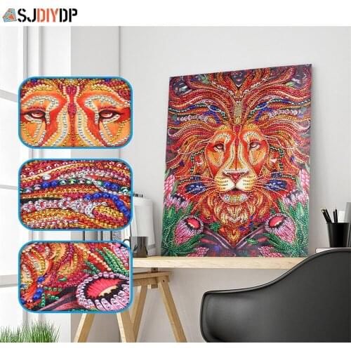 SJDIYDP Special Shaped Diamond Painting Lion Cross Stitch Embroidery Kits Mosaic Diamond Painting Home Wall Decoration DIY Drill