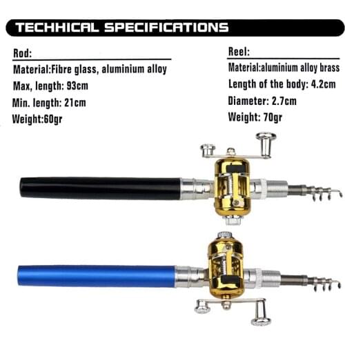 Outdoor Fun & Sports Pen Fishing Rod 96cm Travel Mini Fishing Reel Gear Ratio: 2.1:1 Happy Fishing Telescopic Fishing Rod