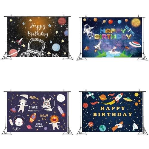 Universe Theme Cartoon Planet Animals Backdrops Photo Background Happy Birthday Party Decorations for Kids Photography Props