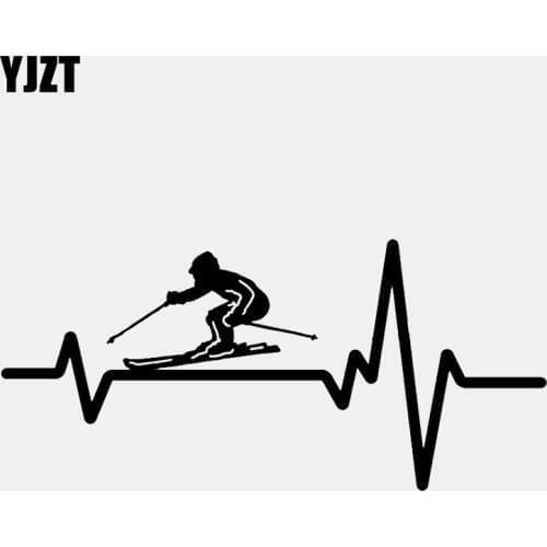 YJZT 16.8CM*7.8CM SNOW SKIING Down Hill Man Helmet Heartbeat Decal Vinyl Black/Silver Car Sticker C22-1245