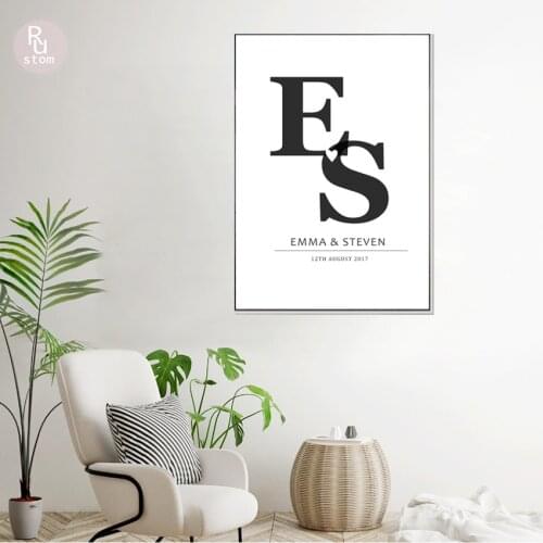 Personalized Initials Love Print Anniversary Canvas Paintings Poster Mono Wall Art Picture Bedroom Wedding Home Interiors Decor