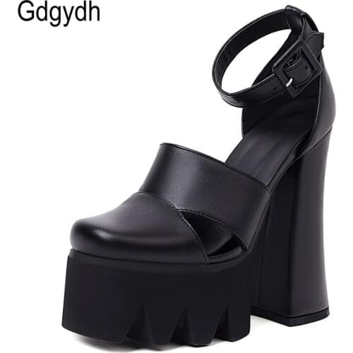 Gdgydh Punk Rock Style Platform Sandals Women Ankle Strap Belt Buckle Hegith Heels 15cm Sexy High Heels Shoes Cut Out Plus Size