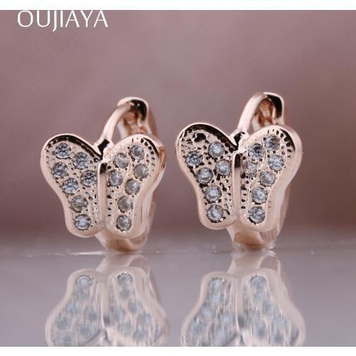 OUJIAYA 328 Anniversary Lovely Butterfly 585 Rose Gold Natural Zircon Dangle Earrings Women Party Luxury Wedding Jewelry A47