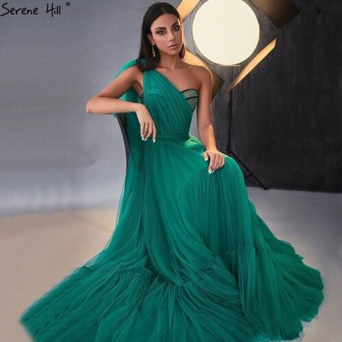 Serene Hill Green One Shoulder Evening Dress 2021 A-Line Tulle Simple Sexy Women Formal Party Wear Gown CLA70839