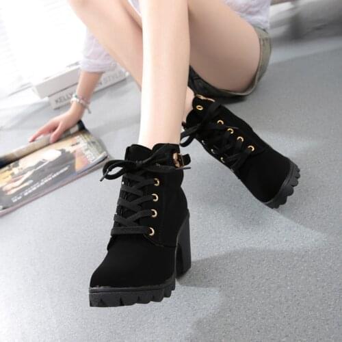 Winter Women Pumps Boots Fashion High Heel Lace Up Black Ankle Boots Ladies Buckle Platform Ankle Boots Shoes Fast delivery #40