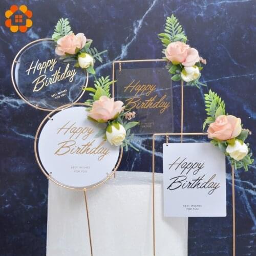 1Set DIY Rose Cake Toppers Artificial Silk Flower Head Happy Birthday For Home Party Decoration Gift Fake Flower Baking Supplies