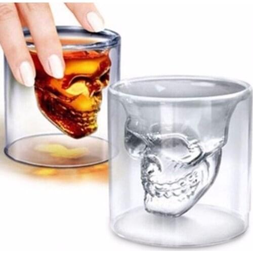 1pcs Skull Head Shot Glass Fun Creative Designer Crystal Party Wine Cup 25ml Transparent Beer Steins Halloween Gift