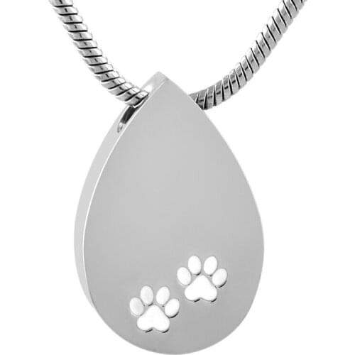 11.11 Tiny Tear Drop Cremation Ash Urn Pendant Necklace for Dog,Cats Mourning Gift,Free Engrave Double Paw Print Teardrop Urns