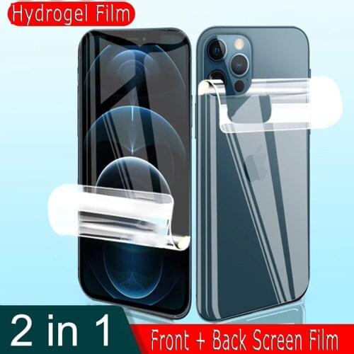 2 IN 1 HD Clear Hydrogel Films For iPhone 12 Mini 11 Pro Max Screen Protector For iPhone X XS SE 2020 6s 6 7 Plus 8 XR Plus Film