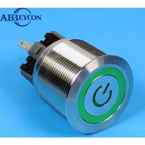2218Z latching 22mm IK10 waterproof LED ON/OFF 3V ring and power logo push button switch