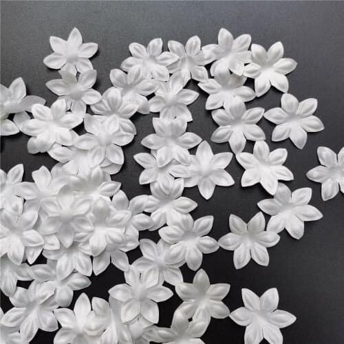 3.5cm White Mini Satin Fabric Flower Appliques Ribbon For Wedding Decoration Handmade DIY Craft Sewing Accessories