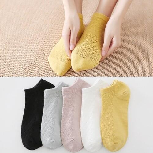 3 Pairs/Hot Sale Women Socks Fashion Solid Color Ladies Casual Ankle Socks Girl’s Mesh Breathable Cotton Boat Socks Chaussettes