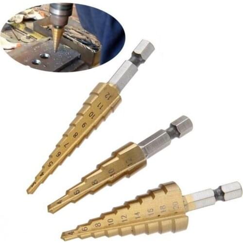 3pcs HSS Titanium Coated Step Universal Drill Bit Set 3-12mm 4-12mm 4-20mm Power Tools For Home DIY And General Building
