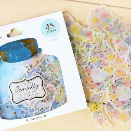48pcs/pack DIY Sticker Sweet Drifting Bottle Series Gold Foil Bronzing Decoration life Stickers