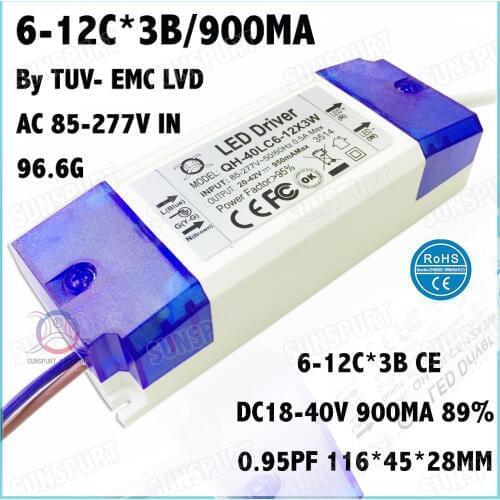 5 Pcs By TUV-CE Box 40W AC85-277V LED Driver 6-12Cx3B 900mA DC18-40V Constant Current LED Power For LED Spotlight Free Shipping
