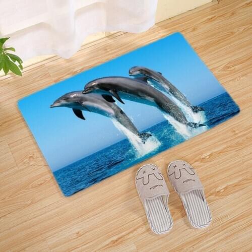 Home Textile 3D Carpet Indoor Door Mat Kitchen Bathroom Bedside Mats Rug Soft Flannel Aquarium Dolphin Dining Living Room Carpet