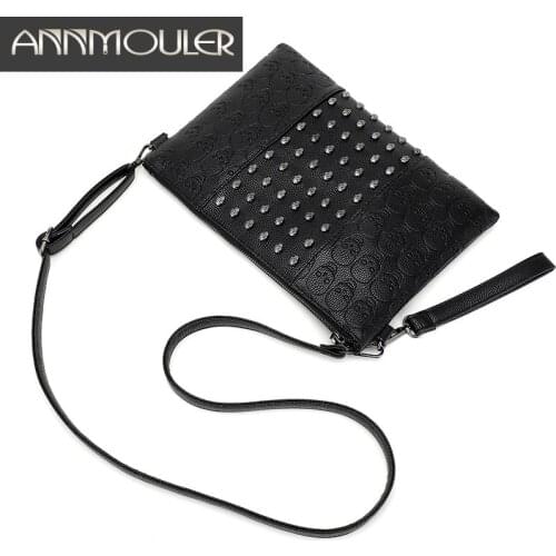 Annmouler Handbag for Women Fashion Small Bag Purse Skull Embossed Shoulder Bag Envelop Clutch Bag Black Crossbody Bag for Girls