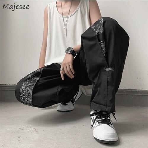Hip Hop Men Casual Pants Baggy Couples Harajuku Straight Mopping Straight Trousers Male Drawstring Waist Patchwork High Street