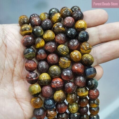 Natural Stone Faceted Multicolor Tiger Eye Round Loose Beads DIY Charms Bracelet Earrings For Jewelry Making 15'' 4/6/8/10/12mm