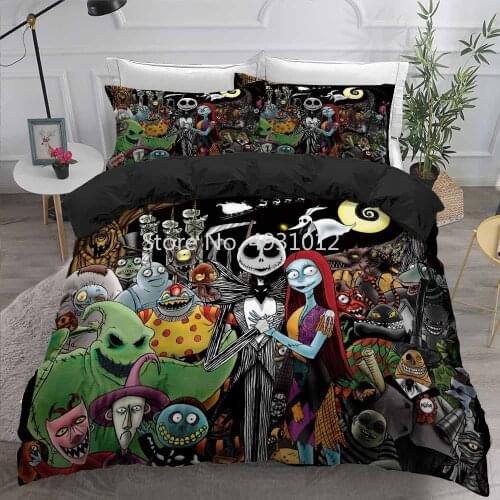 Nightmare Before Christmas Comforter Cover with Pillowcase 3Pcs Boys Girls Home Quilt Cover Movies Character Bedding Set