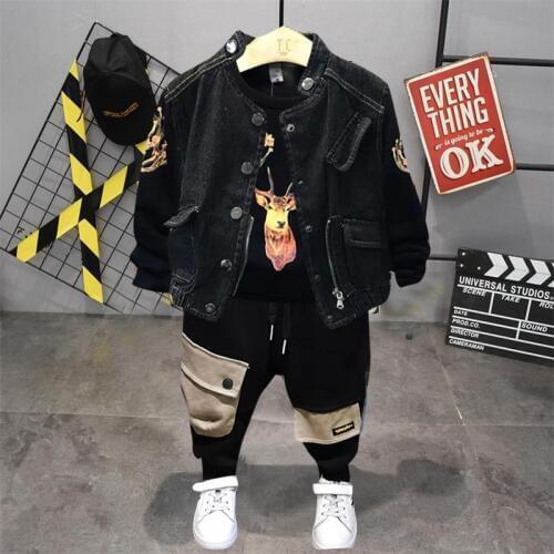 Childrens Clothes 2020 spring and Autumn Boys Long-sleeved O-neck Clothes 2-6 Years Old Baby boys vest, T-shirt, pants Sets