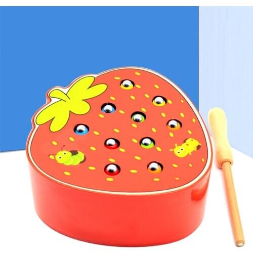 Baby Wooden Toys 3D Puzzle Early Childhood Kids Educational Toys Catch Worm Game Color Cognitive Magnetic Strawberry Apple