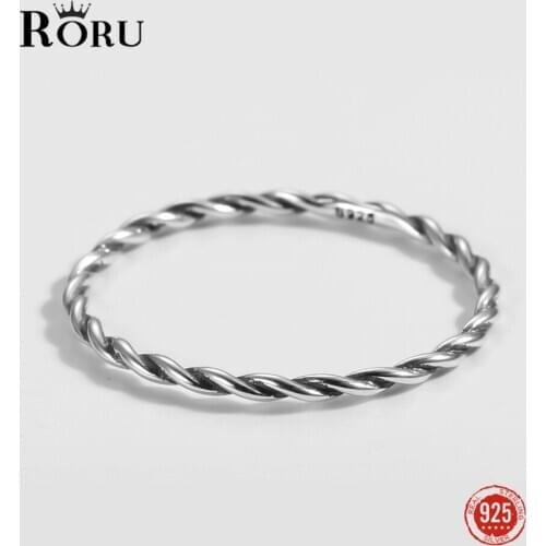 Sterling Silver 925 Rings Twisted Rope Thin Oxidized Silver Ring Trendy Simple Fine Jewelry for Women Rings Gift