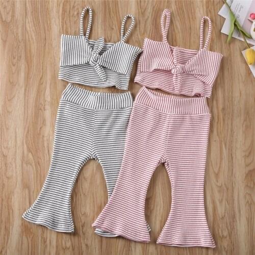 Children Clothes Set Newborn Baby Girls Kid Stripe Sling Crop Tops Flare Pant Trousers Summer Fashion Girl Clothes Set 1-6T