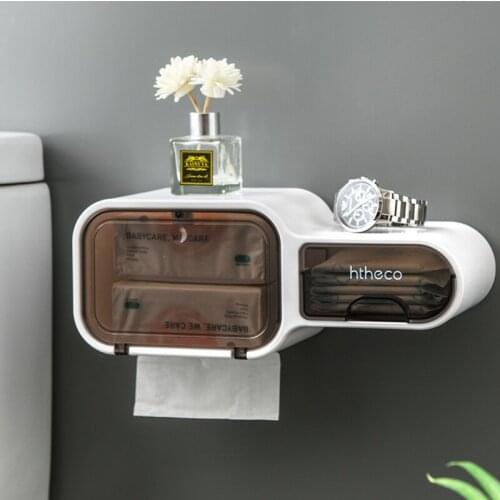 Toilet Paper Box Waterproof Multi Function Semi Automatic Shower Room No Holes Storage Box Firm