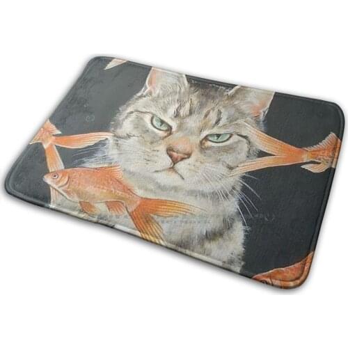 Hungry Cat Mat Rug Carpet Anti-Slip Bedroom Entrance Door Mat Angry Angry Look Fish Love Cats Grey Cat Aquarium Cat Designs Cat