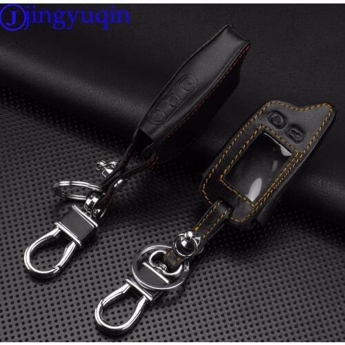 Jingyuqin 5 Buttons Remote Leather Key Cover Case For Tomahawk TW9010 TW9030 Two Way Alarm System LCD Controller Keychain