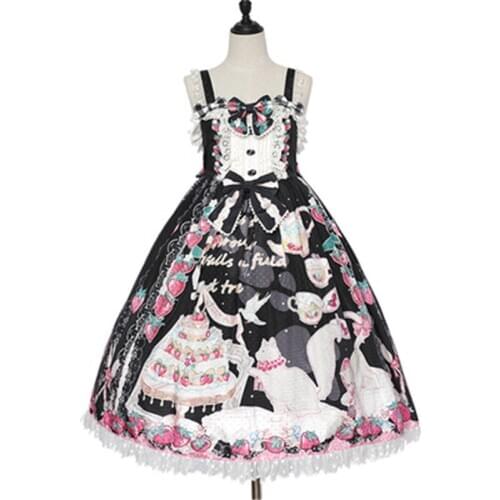 Lolita Dress Lace Strawberry Cats Lolita One Piece Dress With Bow