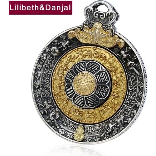 Men Women Pendant Real 925 Sterling Silver Zodiac Sign Gossip Buddha Vajra natural stones Necklace Pendant fine Jewelry 2019 P14