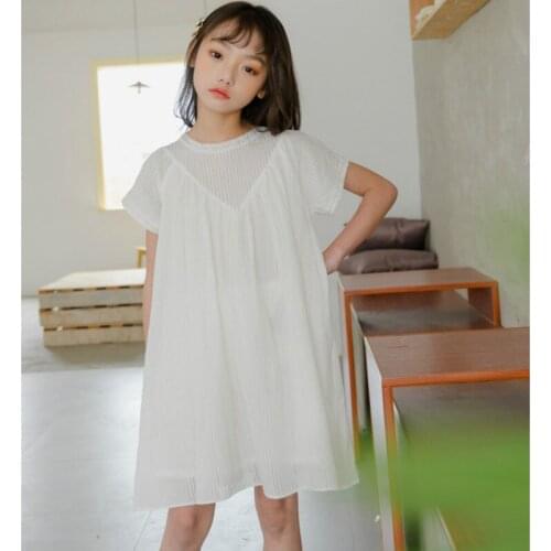 Girls Summer Clothes 2020 New Arrival Kids Girls Korean Striped Hollow Dresses Teen Girls Sweet Princess Fairy Dresses, #8763