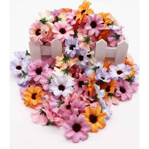 50pcs Silk small daisies cheap Artificial flowers vine Wedding decoration DIY wreath Candy box accessories Fake Sunflower