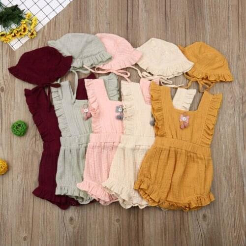 Toddler Newborn Infant Baby Bodysuit Sets Baby Kids Girls Boys Sleevesless Jumpsuits Clothes Hat Outfits Pure Color 2pcs Set