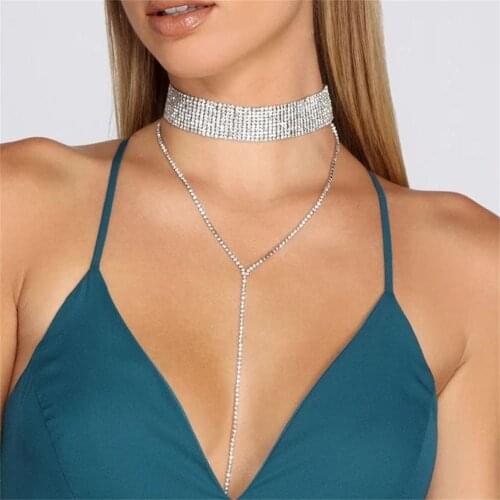 Multilayer Sexy Shiny Rhinestones Neck Ornaments Tassel Necklace Fashion Long Section Of Ms. Clavicle Chain Jewelry Accessories