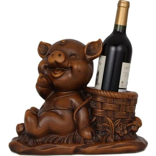 Cartoon Zodiac Pig Red Wine Shelf American Garden Home Decoration Living Room Wine Cabinet Wine Bottle Storage Shelf Pen Holder