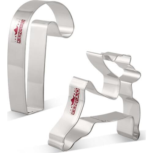 KENIAO Reindeer and Candy Cane Cookie Cutter Set for Christmas Party - 2PC - Biscuit and Fondant Cutters - Stainless Steel