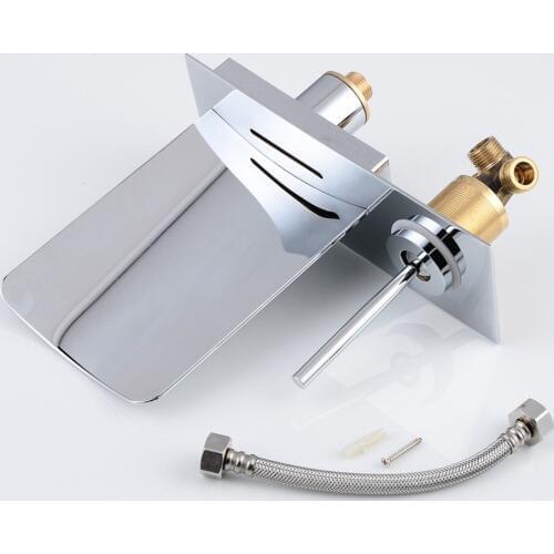 Vidric Wall Mounted Bathroom Sink Faucet LED Waterfall Bath Mixer Tap Temperature Control LED Faucet Chrome Black Finished L1010