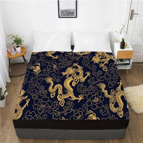 Fitted Sheets Mattress Cover With Elastic Band Linens Bedsheet Bed Sheet 90x200 180x200 135x200 Size 3D Printed Black Golden