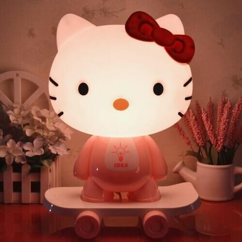 Helloo Kitty Night Lamp Skateboard Cat Panda Cartoon Animal LED Night Lights KT Cat Bedroom Decor Lights Baby Kids Night Lights