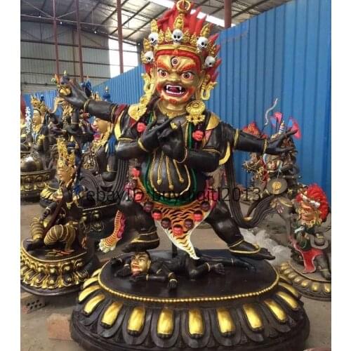 Huge China Tibet Buddhism Temple Old Bronze Gilt 4 Arm Mahakala Buddha Statue