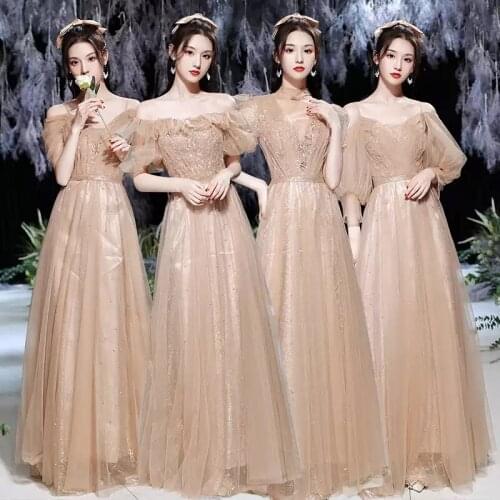 Bridesmaids Dresses Illusion V-Neck Pearls Pleat Embroidery A-Line Three Quarter Spaghetti Straps Women Wedding Party Gown E445