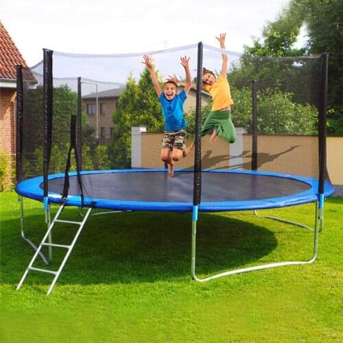 Foldable Fitness Trampoline 12 FT with Safety Enclosure Net Spring Cover Padding Ladder Bounce Jump Mat for Adult Kids Outdoor