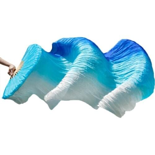 Belly Dance Silk Fan Bamboo Ribs 100% Natural Silk Stage Performance Props Dye Fan Female Dance Fan （1 Pc） Left Hand Women